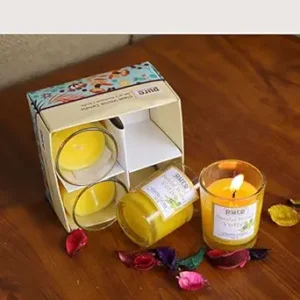 Pure Source India Votive Glass Scented Wax Candle Big Size Candles Combo Set for Home Decoration Aroma,50G, Pack of 4 (Scented - Sandalwood)
