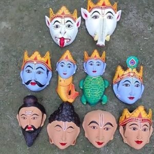 Majuli Masks of Assam| Mukha crafted using bamboo, clay, dung, cloth, cotton, wood| Mask Of God, Goddes,Rakshasa, Rakshasi |Majuli Folk Art Handcrafted and Handpainted.